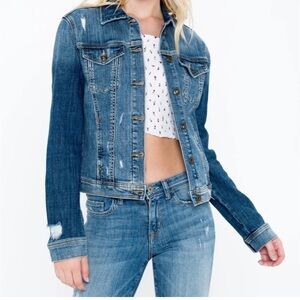 Sneak Peek Medium Wash Distressed Denim Jacket